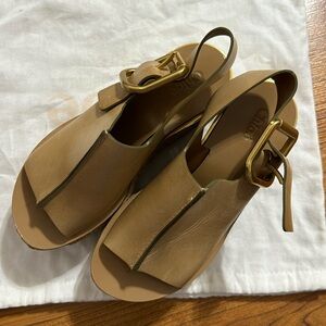 Chloe Leather Cork Wedge Platform Slide Sandals Size 6.5